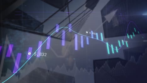 animación del procesamiento de datos sobre edificios modernos