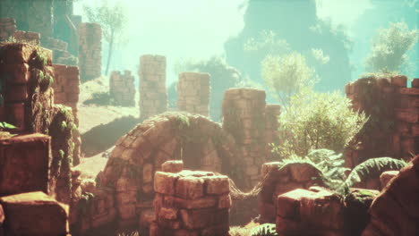 ruins near red rocky stones