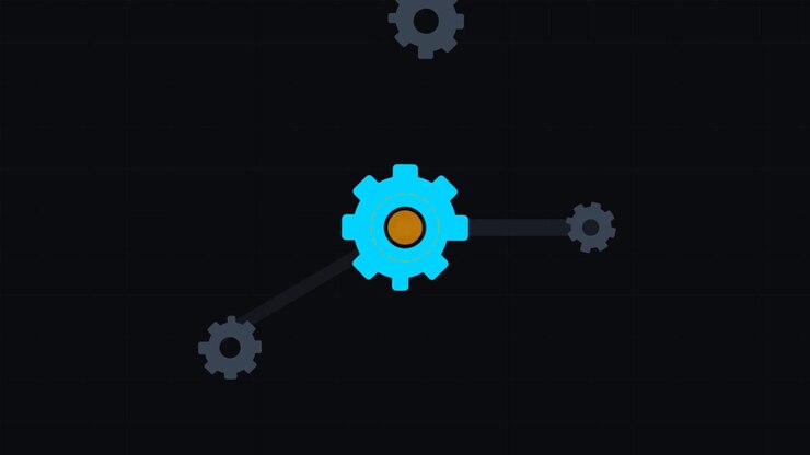 Animated Blue Gear Rotating with Connected Smaller Gears