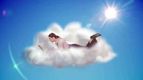 businesswoman using laptop on a cloud