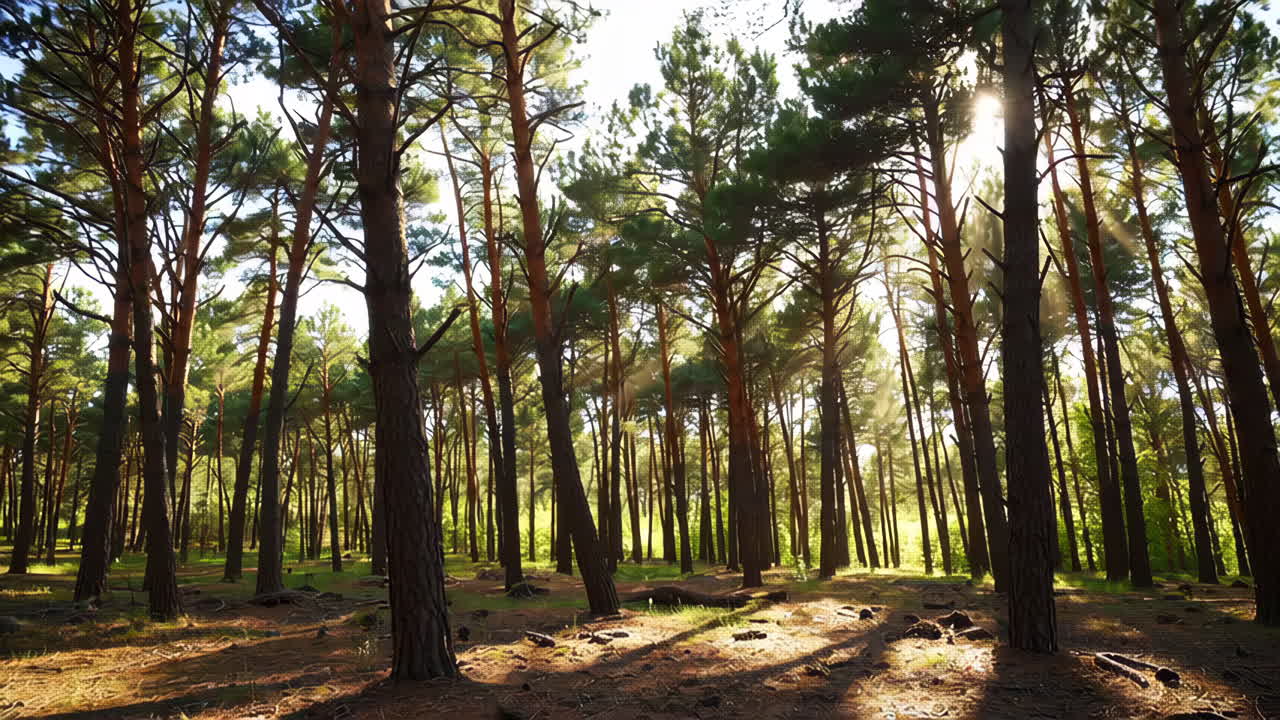 luz del sol del bosque de pinos