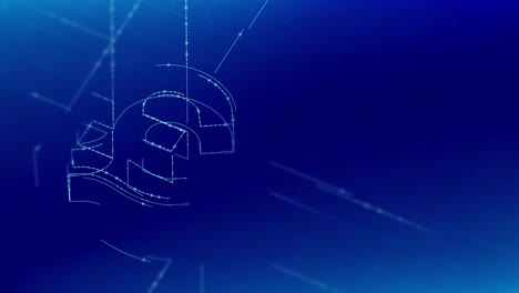 currency gbp (pound sterling) isometric symbol particle line lighting frame structure pattern wireframe futuristic, digital money cryptocurrency concept on blue background animation 4k