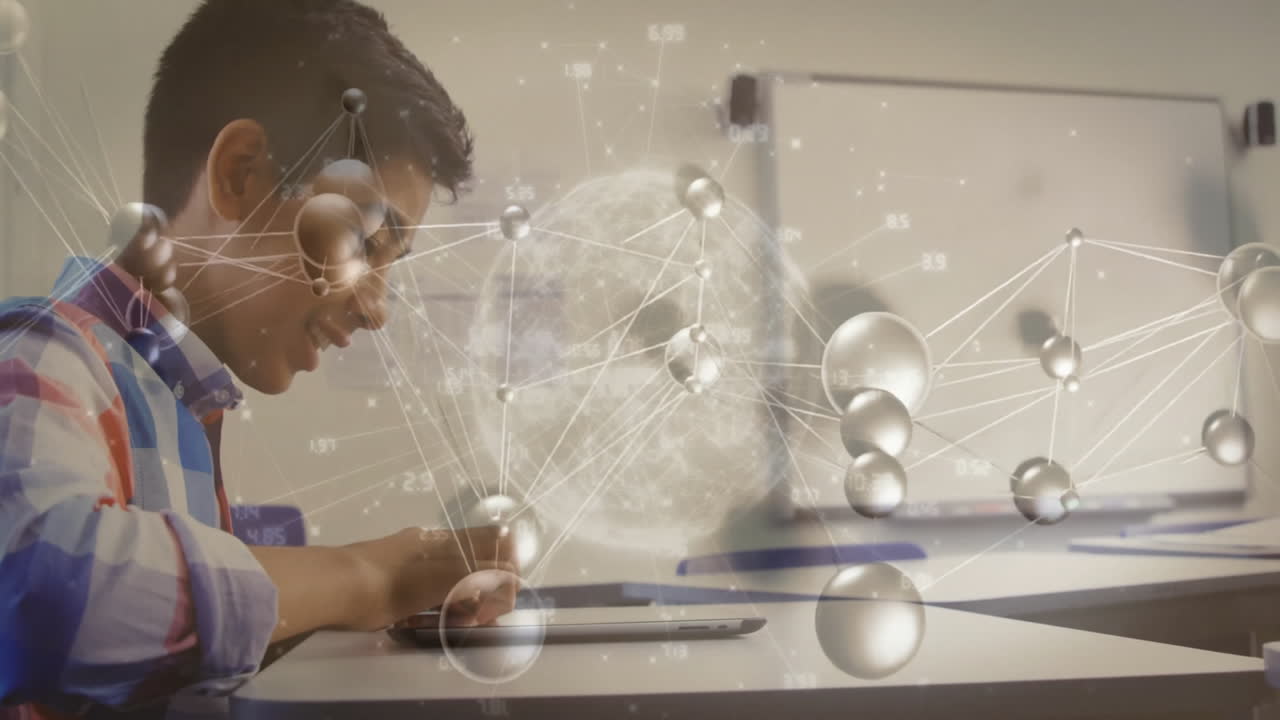 animación de la red de conexiones y procesamiento de datos sobre escolares biraciales en el aula