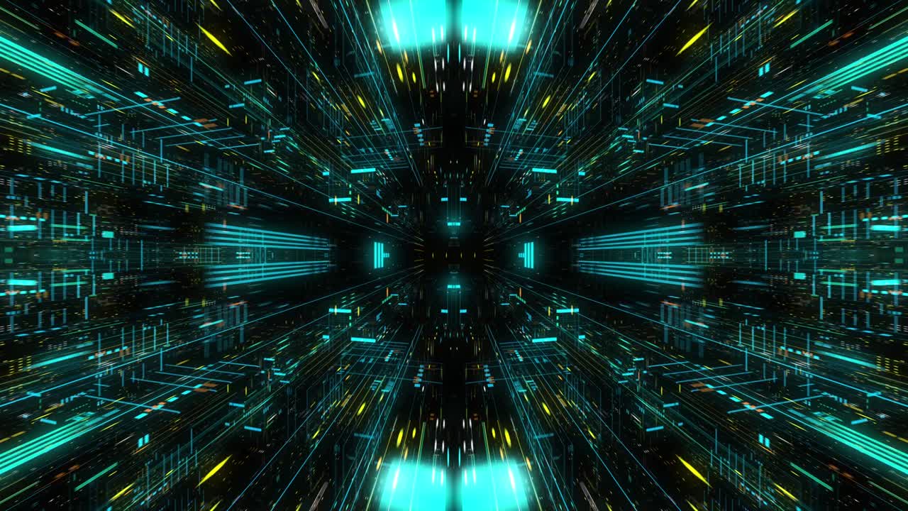 AI artificial intelligence and ML machine learning abstract concept, CPU GPU computing core with information streams. Data deep learning computer machine. Seamless loop, 3D render g