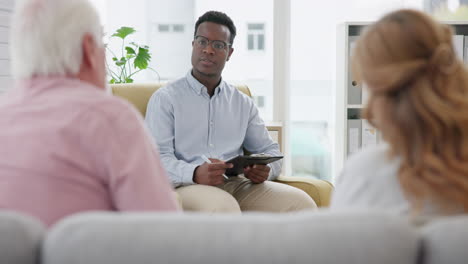 senior, couple and black man with psychologist job