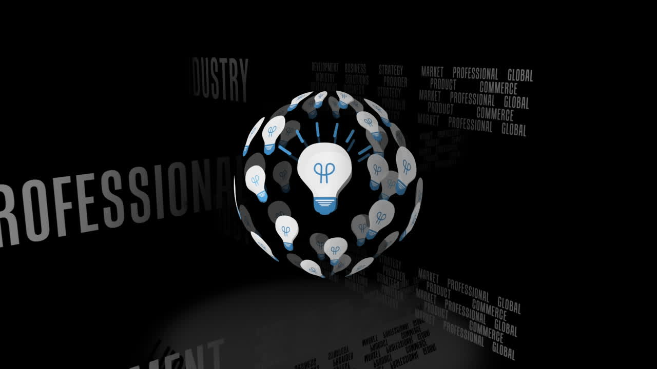 animación de redes de conexiones de iconos de bombillas de interfaz múltiple