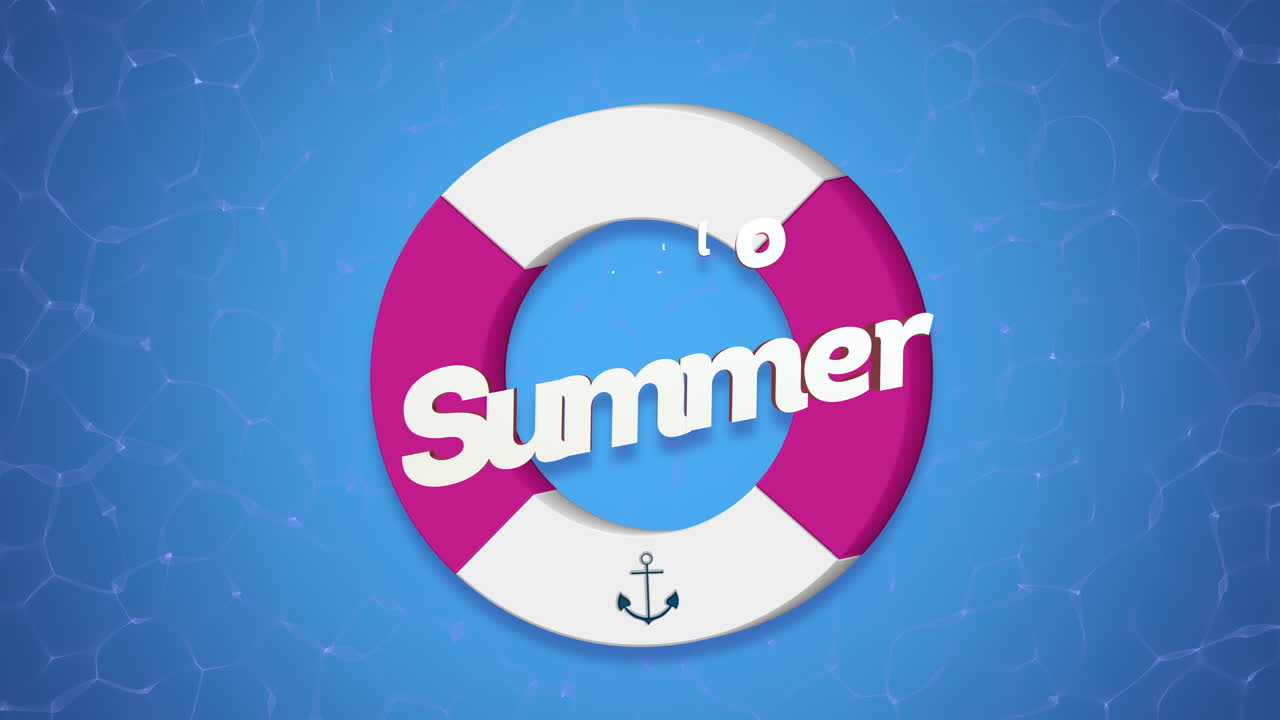 물 웅덩이에 구명부표와 갈매기가 있는 안녕하세요 여름