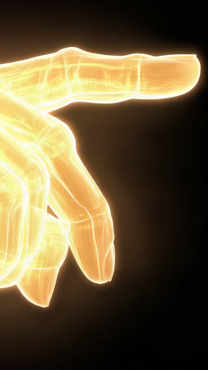A Stunning Visual Representation of Delicate Human Fingers with Illuminated Contours against a Dark Background, Showcasing Elegance and Grace in Motion