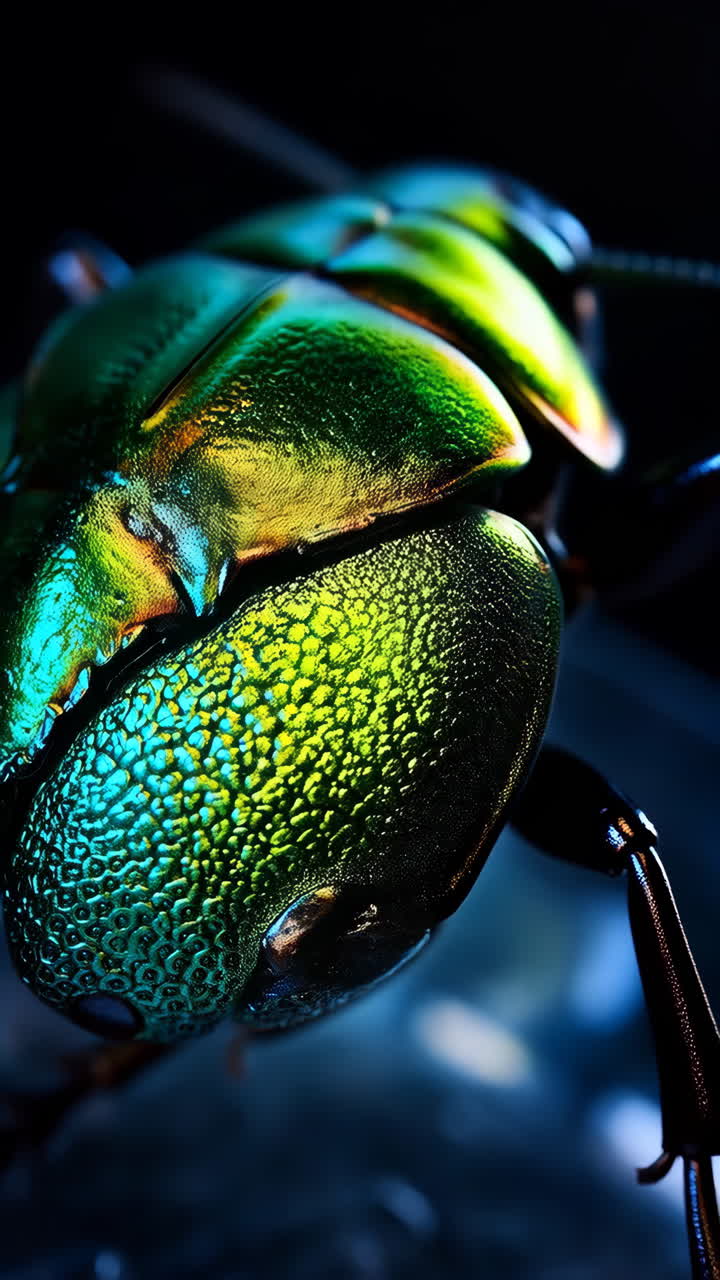 Macro Close-up of an Iridescent Green and Gold Beetle