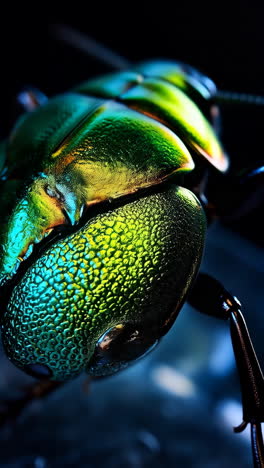macro close-up of an iridescent green and gold beetle