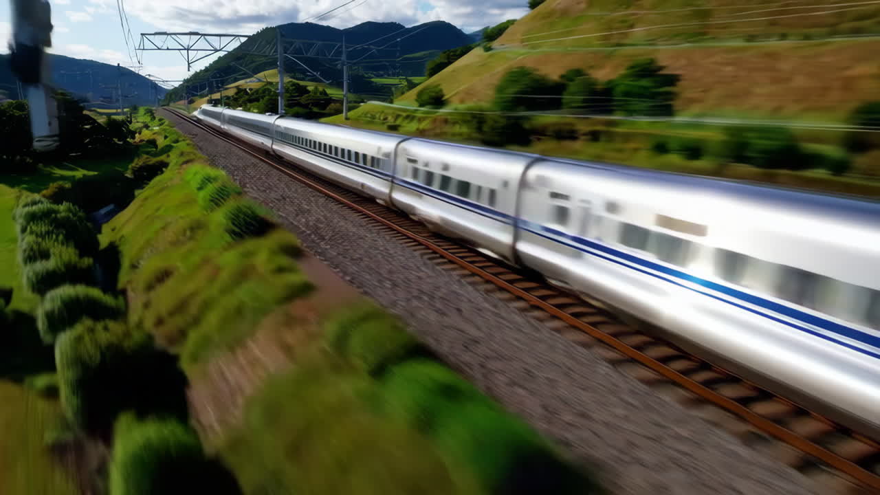 Fast Shinkansen Train through Japanese Countryside