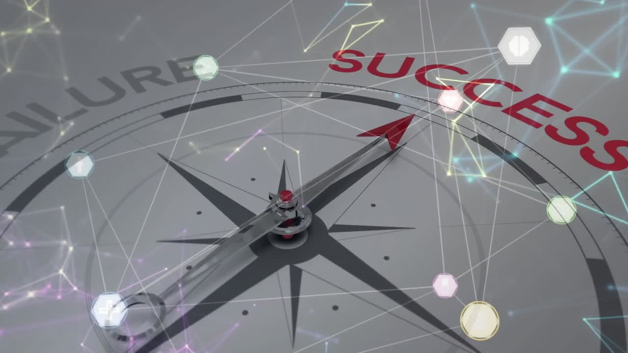 Compass needle pivoting clockwise after network pulse shifting from failure toward success
