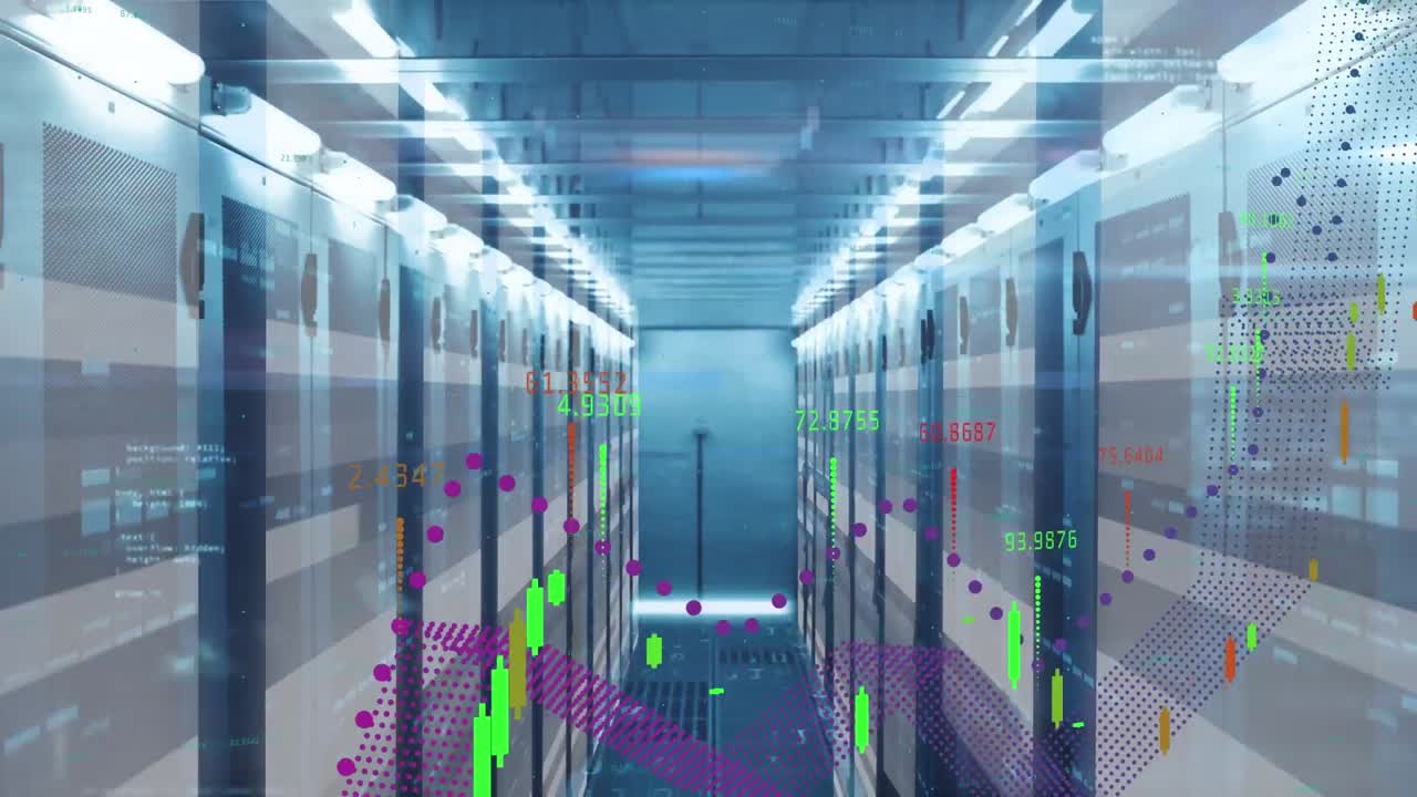 Animation of data processing over server room