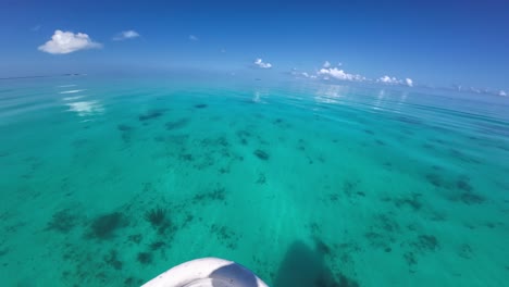 aguas cristalinas de color turquesa con una superficie tranquila bajo un cielo soleado, pov shot navegando en el mar