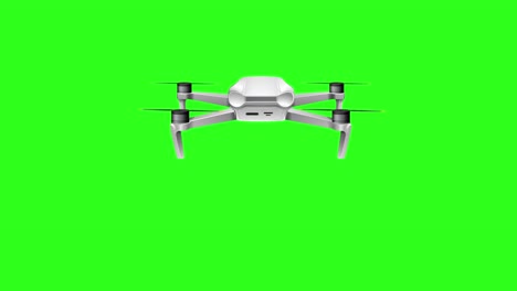a drone smoothly moves across a bright green backdrop, showcasing dynamic flight patterns and rotations