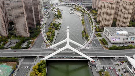 aerial view of cityscape of tianjin ferris wheel.