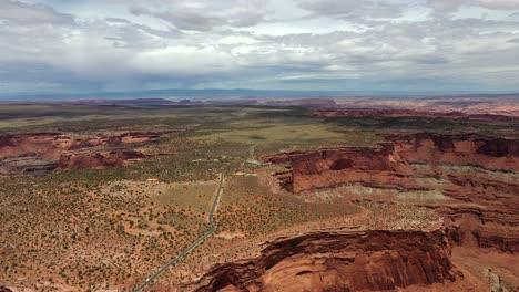 desert landscape full of rock formations in moab, utah - aerial panoramic