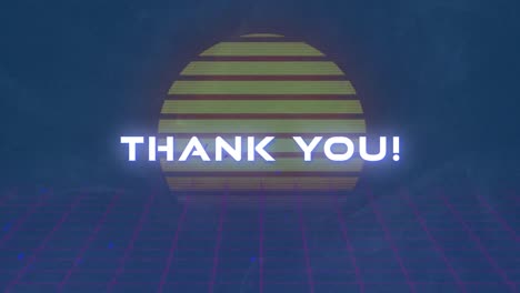 animation of thank you text over a digital sunset