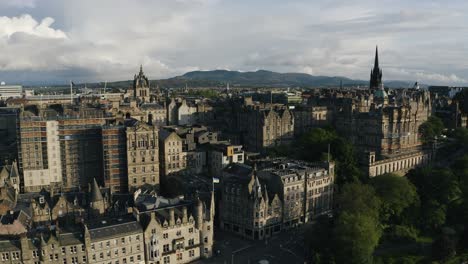 aerial view of edinburgh's downtown historic buildings at sunset