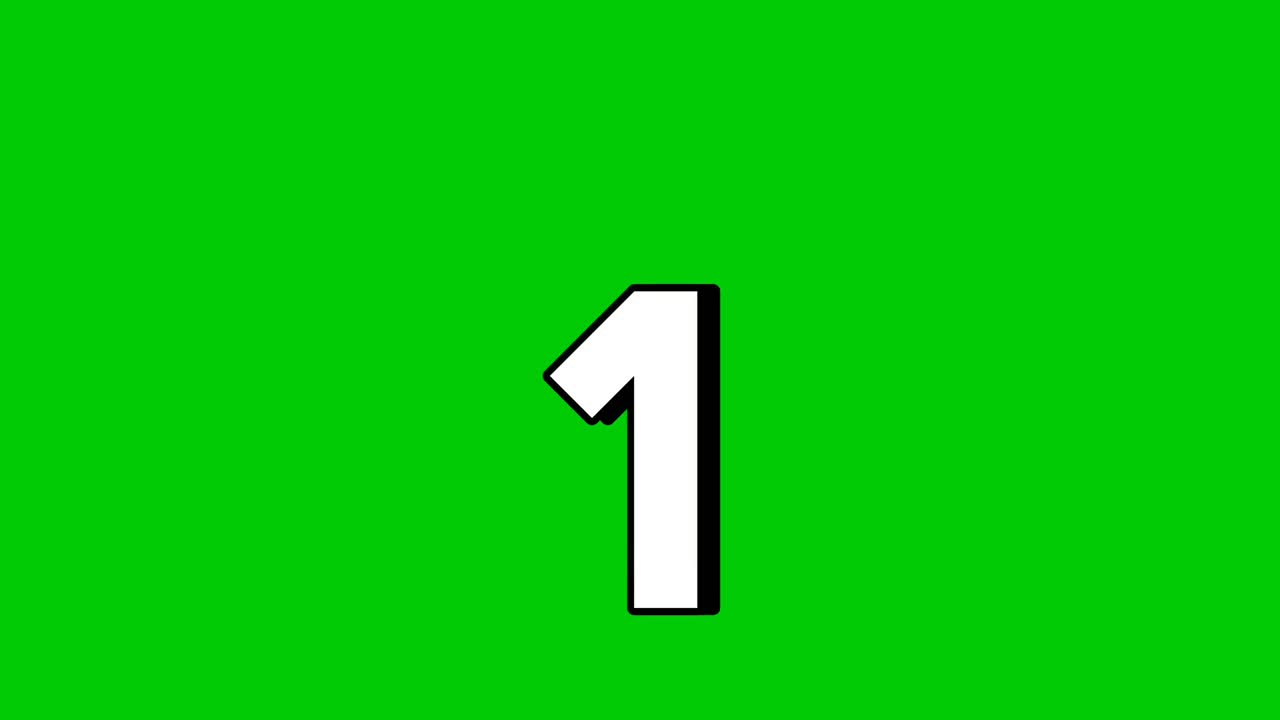 Falling Number 1 one Animation on Green Screen Background.Video elements Effect for Video Editing, Chroma Key, Motion Graphics, and Stock Footage Projects