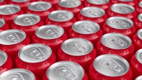 many red aluminum metal soda cans. 3d animation render, infinite loop