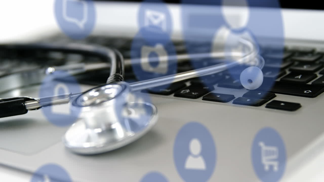 animación de iconos de tecnología en el portátil