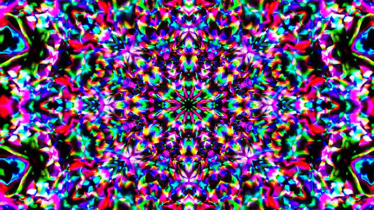 Motivo caleidoscopico astratto con vivaci colori neon