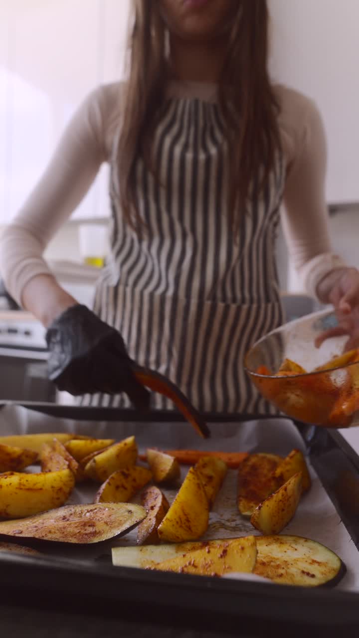 Woman Cooking Roasted Vegetables
