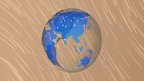 globo giratorio con continentes azules y líneas en caída animación