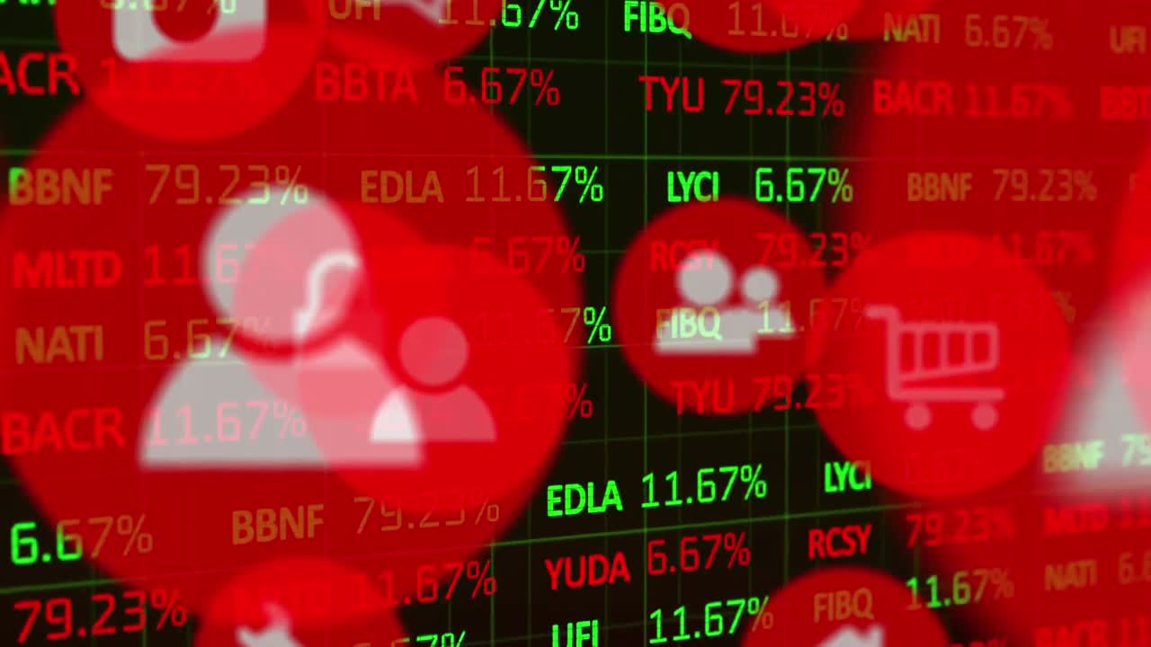 iconos digitales contra el procesamiento de datos del mercado de valores
