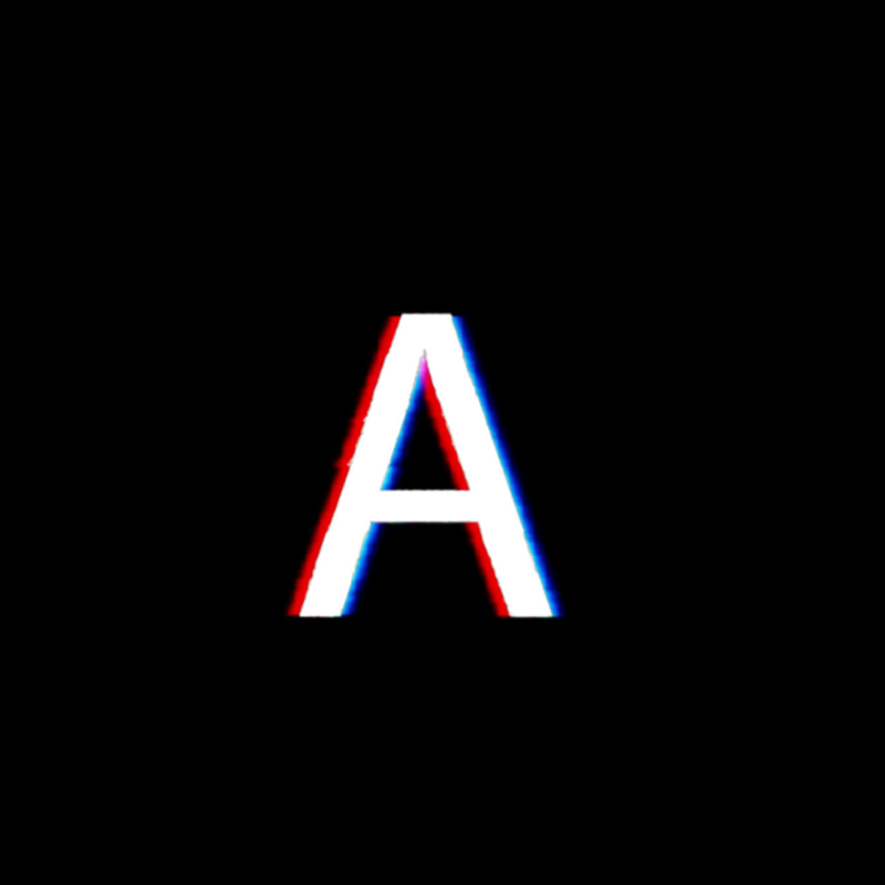 Letter A with Glitch Effect on Black Background