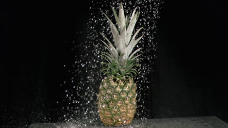 water raining on pineapple in super slow motion