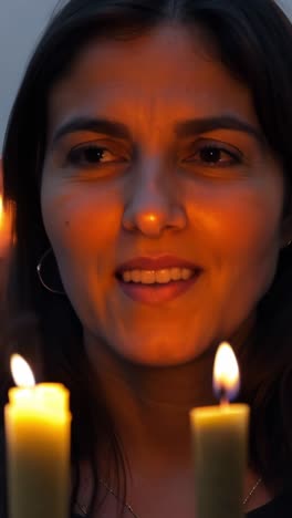 woman looking at candles