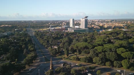 Aerial-Establishing-Shot-of-Tallest-Skyscraper-Buildings-in-Rome,-Italy