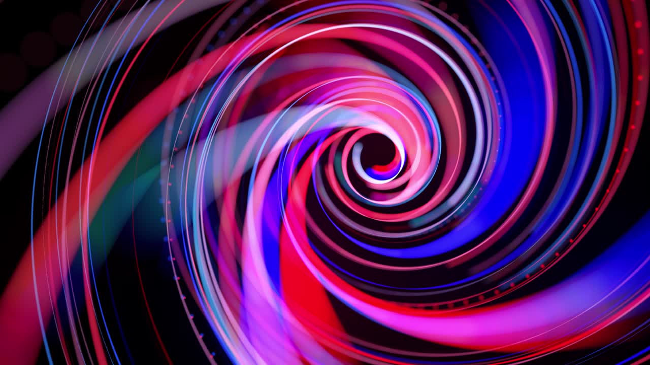 Light flow bg in 4k. Abstract looped background with light trails, stream of red blue neon lines in space move to form looped spiral shapes. Modern trendy motion design background.