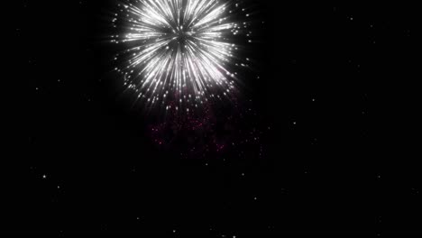 31 firework display at night on black background bright glaring red green yellow explosions