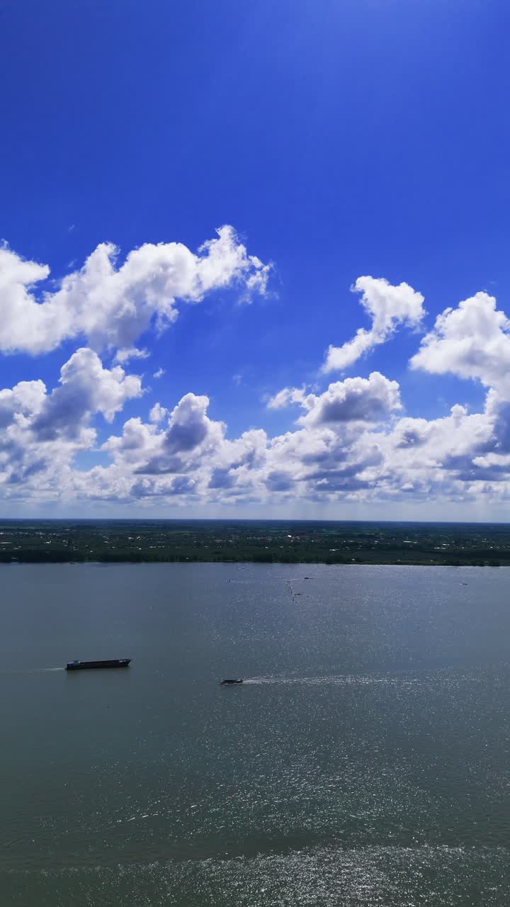 Aerial View of Boats in the River in Can Tho.