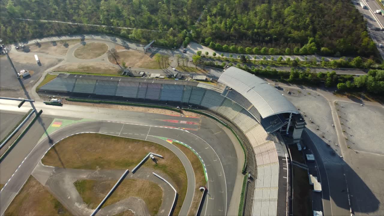 Aerial View of a Race Track and Stadium