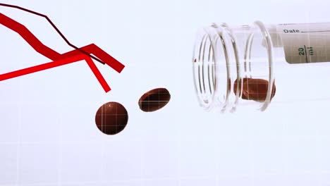 animation of floating diagrams over falling pills from a box on the white background