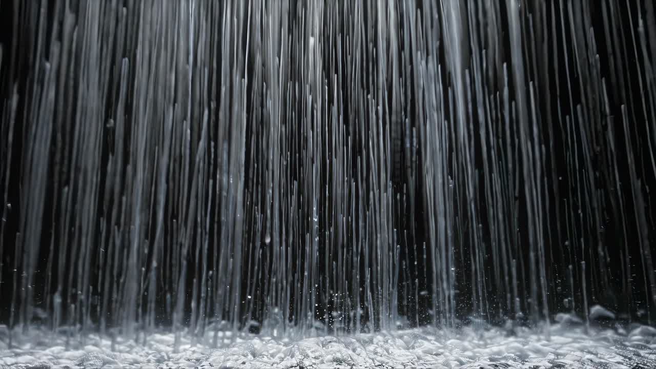 Abstract video of cascading liquid strings, captured from a low angle