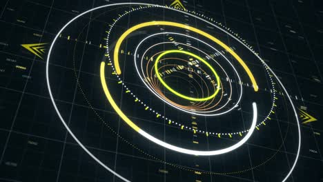 abstract animation with circles in spy style. animation. computer graphics circles of strokes in futuristic style. neon techno circles in scientific computer graphics