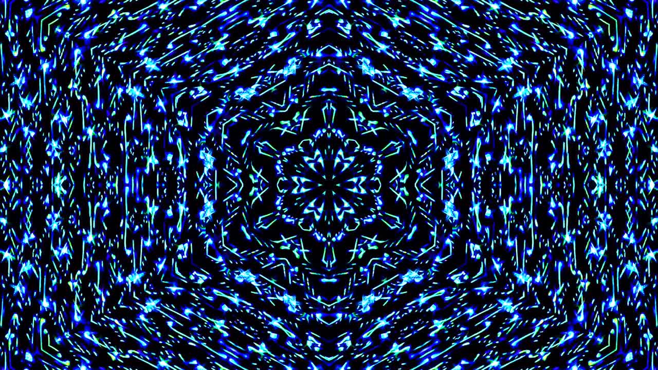 light wave abstract dots set blue color kaleidoscope black background