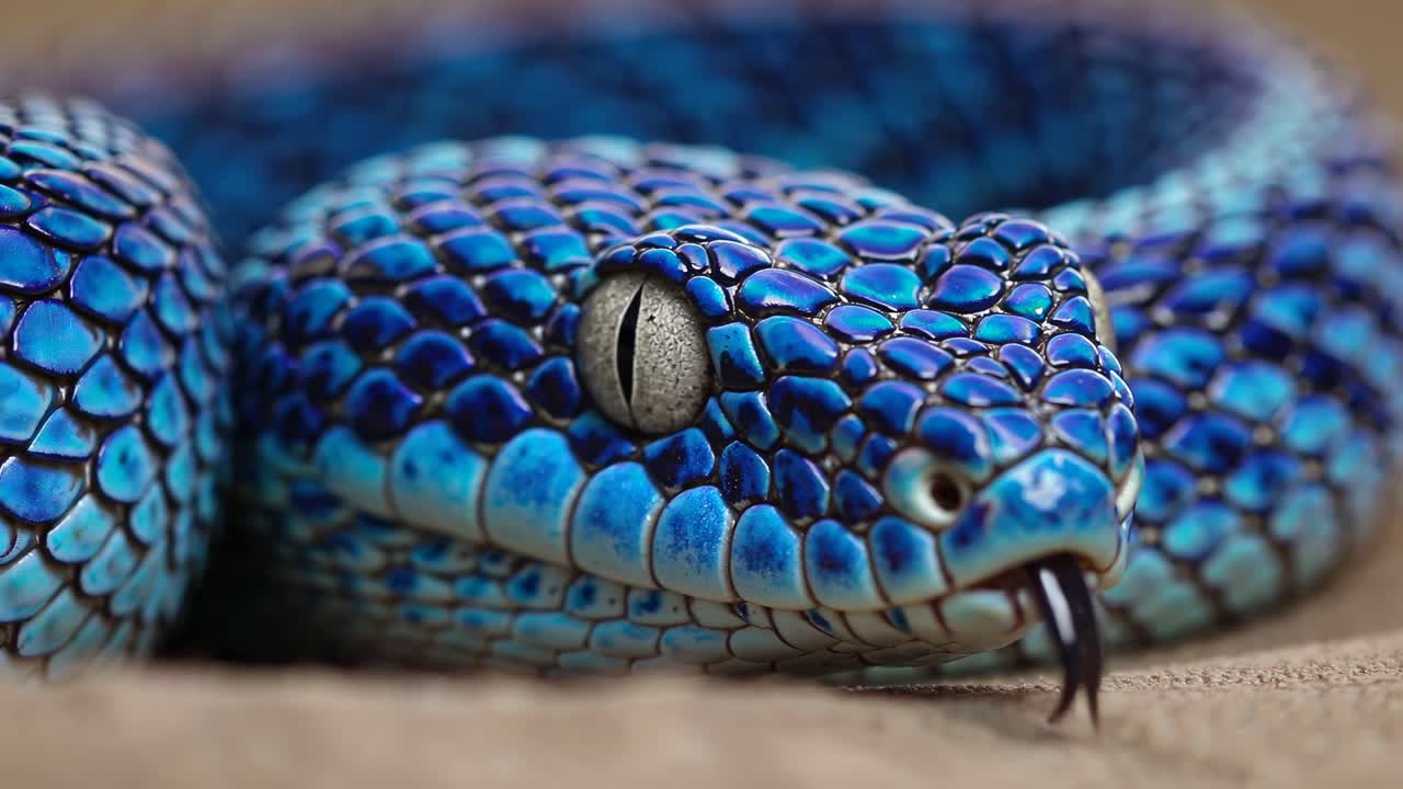 un primer plano de una hermosa víbora azul