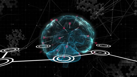 animation of data processing and brain on black background