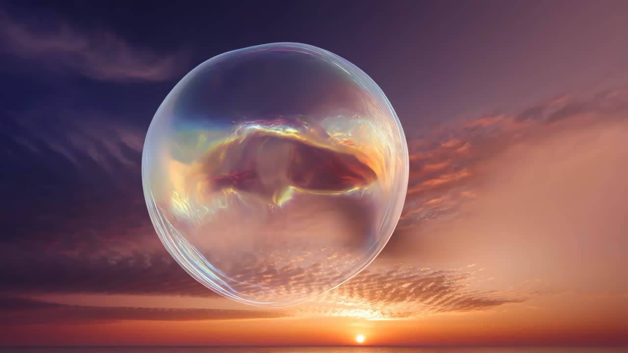 Iridescent Orb Floating in a Sunset Sky