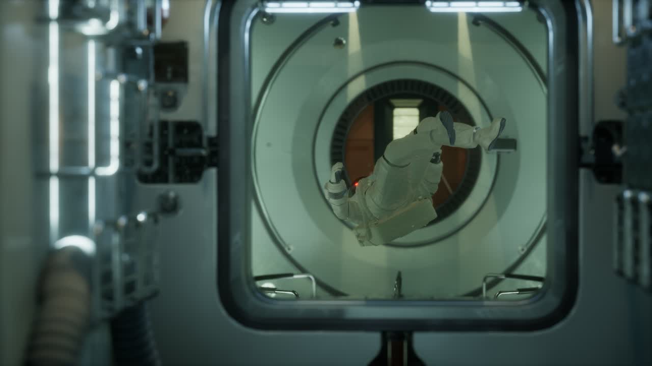 astronauta dentro de la estación espacial orbital