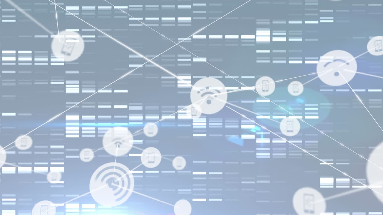 Animation of network of connections with wifi icons over blue background