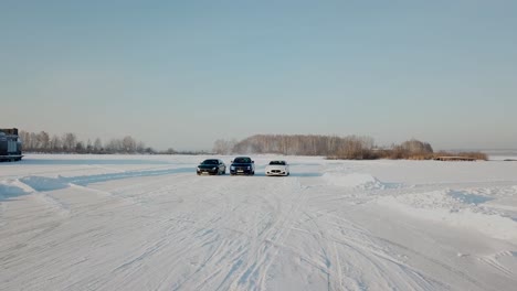 cars on a frozen lake