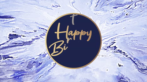gold-lettered happy birthday surrounded by abstract blue and white marble design
