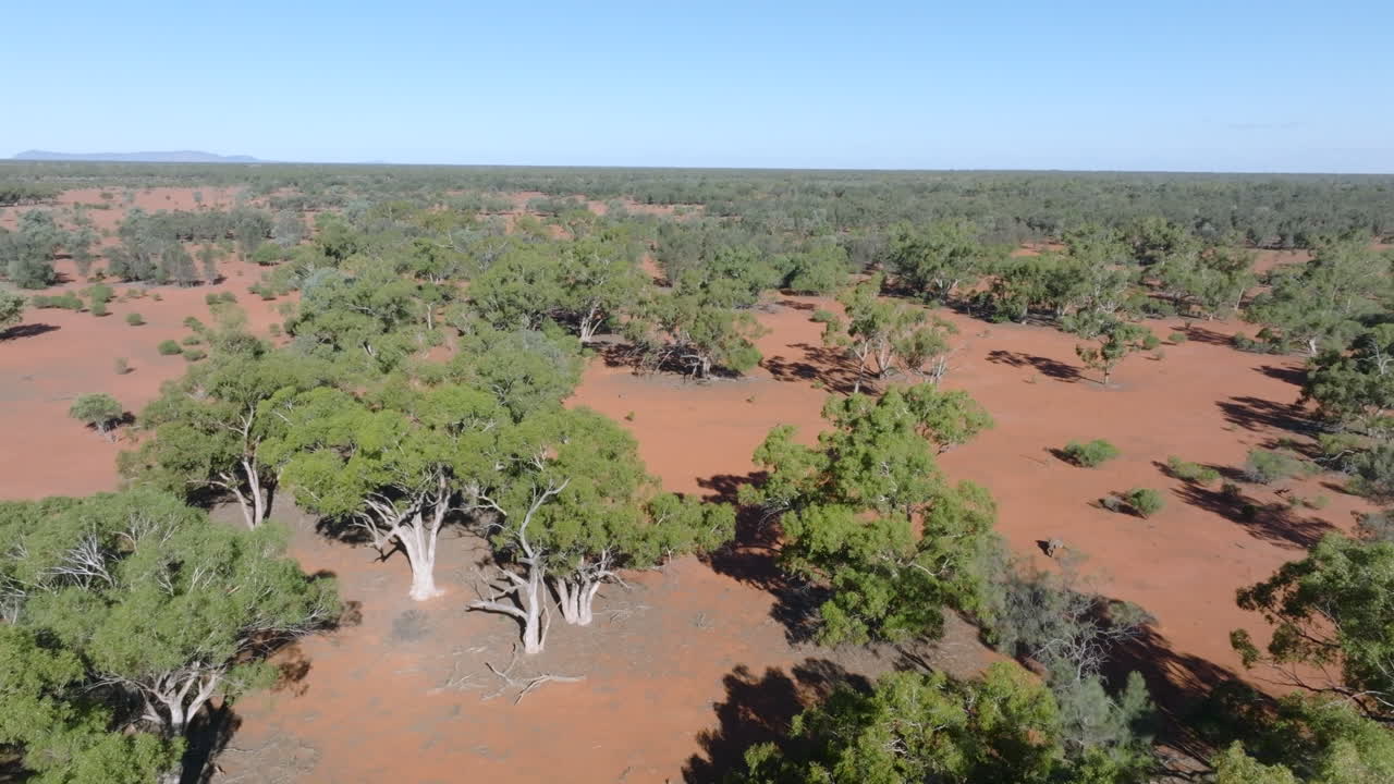 Drone shot over sheep station land in the Australian outback near Bourke